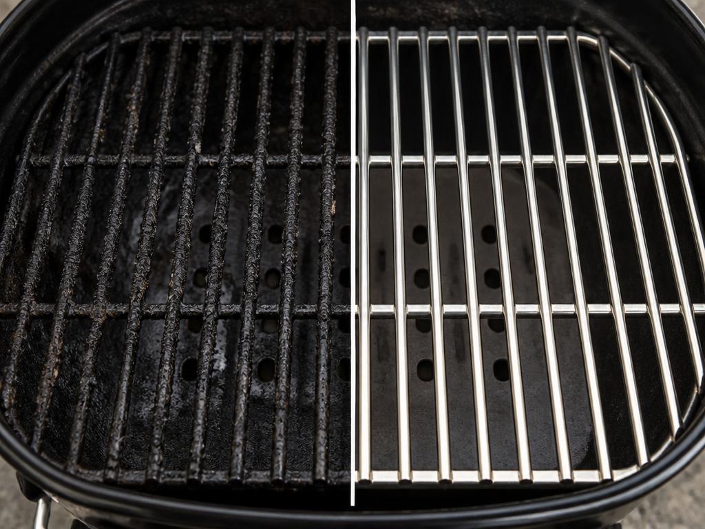 BBQ grill grate before and after cleaning with GreaseKiller Spray