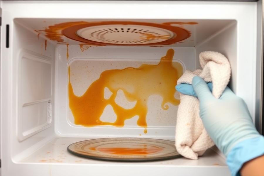 Microwave interior with splattered grease